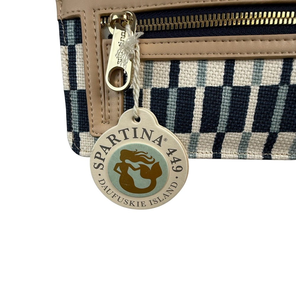 Spartina 449 Daise Jane Convertible Crossbody Tan Navy Blue Checkered 290318 NWT - Picture 3 of 9